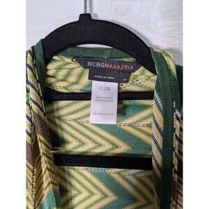 BCBGMAXAZRIA Silk Blend Chevron Knit Cardigan Green M Waterfall Duster AS IS